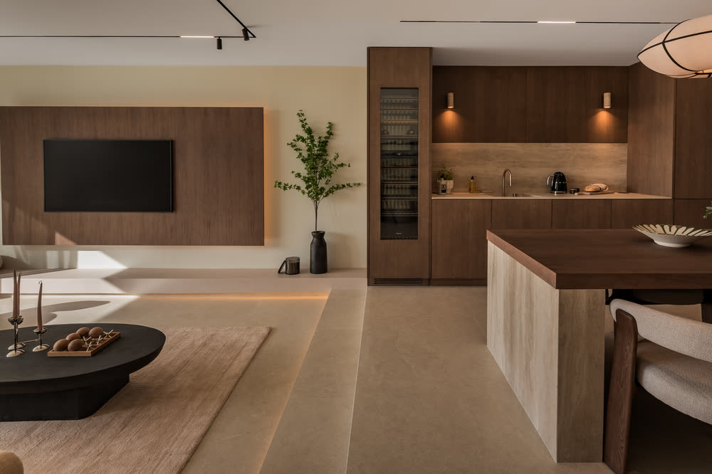 Open-plan living and kitchen with oak joinery